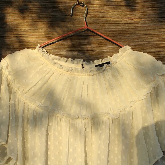 'J. Crew' white gathered bib swiss polka dots sheer top - Picture 2 of 8